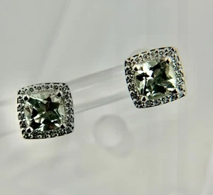 14k Solid Gold elegant 2.2 cttw Aquamarine Diamonds Stud Earrings 2.4g approx - Picture 1 of 4