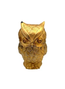 Vintage Gold Brass Tone Owl Desk Lighter Amber Jewel Eyes 1964 Tan Japan Used - Picture 1 of 19