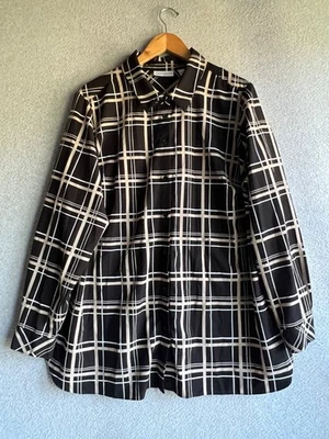 Blusa Susan Graver para mujer 1X túnica informal a cuadros con botones carrera oficina Foto 1 de 4