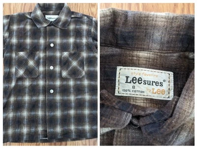 Camisa a Cuadros Leesures by Lee Vintage Años 60 70 Niños Franela Cuello Botón 8 Foto 1 de 4