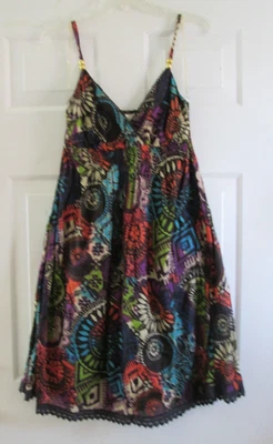 Derek Heart Talla L Negro Algodón Floral Forrado Cuentas Crochet Ribete Vestido de Sol Boho Foto 1 de 4