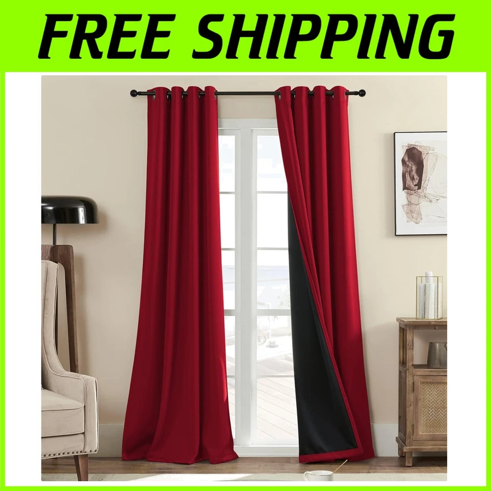 Bright Red Thermal Drapes, Complete Blackout, 52x84 - Image 1 of 4