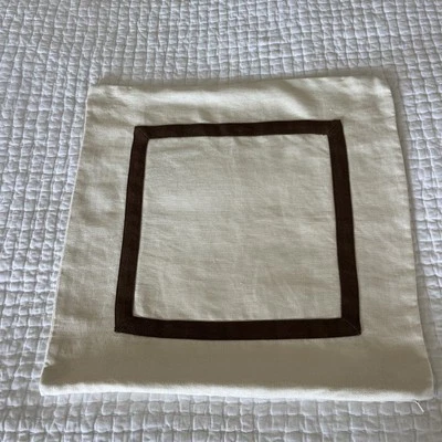 Funda de almohada Pottery Barn marfil tejido de canasta borde marrón lino 20x20 Foto 1 de 4