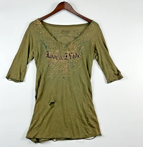 Vintage Sinful Womens Grunge Top Size S Edgy Thrashed Distressed Apocalypse Wing - Picture 1 of 22