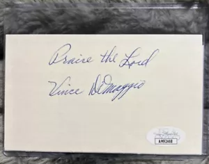Vince DiMaggio w/ JSA COA “Praise the Lord” Inscription Autographed 3x5 Card - Picture 1 of 2