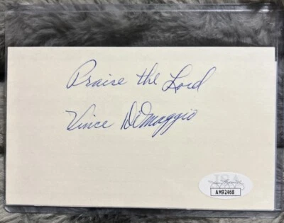 Vince DiMaggio w/ JSA COA “Praise the Lord” Inscription Autographed 3x5 Card - Image 1 of 2