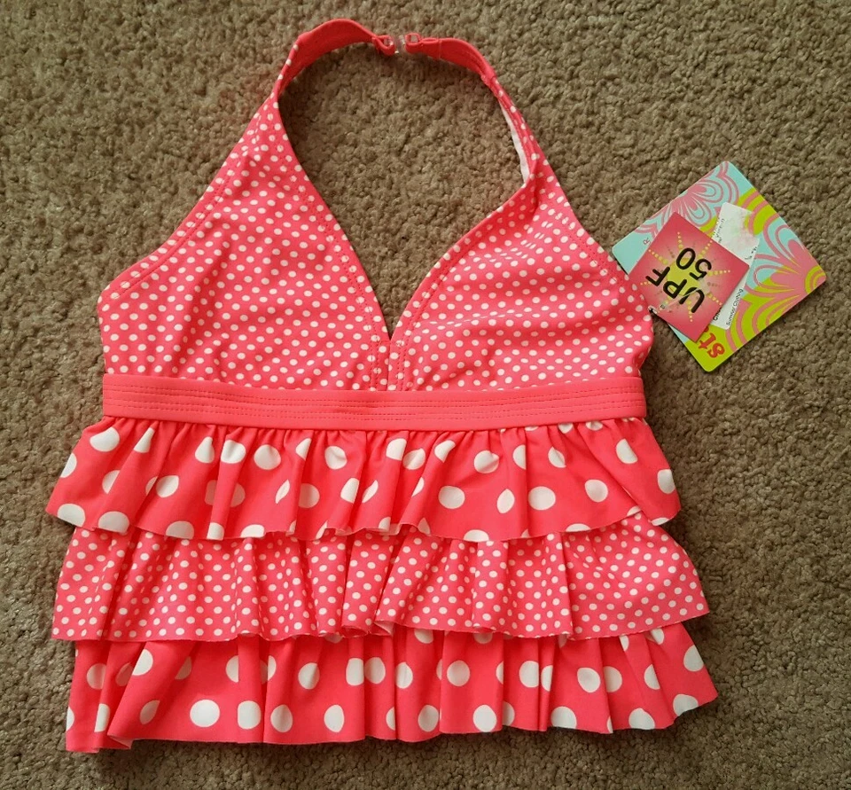Top de baño St. Tropez para niñas, camiseta tankini, talla 6, lunares rosa/blanco Foto 1 de 1