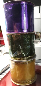 Urlaub verdrahtetes Band lila grün gelb Menge 3 verschiedene 2 1/2" x 3 Yards pro Stück - Bild 1 von 4