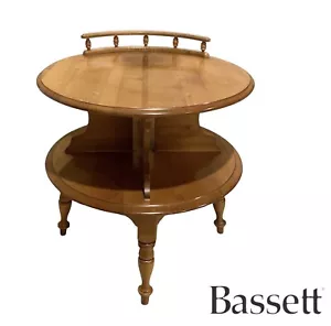 VTG MCM Bassett Furniture Solid Maple Round 2 Tier End/Accent Table 25” Diameter - Picture 1 of 9