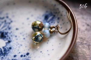 Handmade, Nickel + Lead Free Vintaj Brass, Czech Glass, Pink Flower, Pale Green - Picture 1 of 7