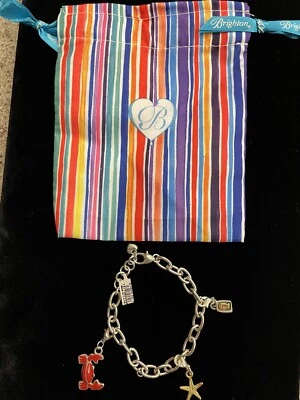 Brighton Red Crab, Starfish, Gish bones Charms & Bracelet Silver 7.5” NEW - Image 1 of 4