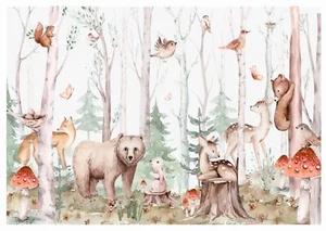 Wall mural Kids Wallpaper Mountain Nursery Woodland Animals Forest Pine Tree - Picture 1 of 8