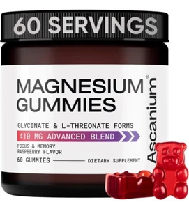 60 gomitas ascanio magnesio 410 mg de glicinato elemental y L-treonato - Imagen 1 de 2
