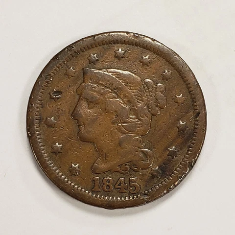 1845 1c Braided Hair Large Cent - VF Pleasing Woodgrain - SKU-Y5460 Cover