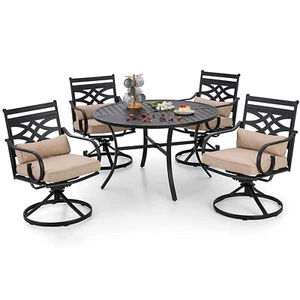 5-Piece Patio Dining Set Metal Round Table & Swivel Chairs Outdoor Furniture Set - Picture 1 of 7