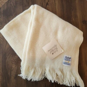 Faribo VTG Solid Ivory Cream Fringe Wool Blend 50"X 58" Throw Lap Blanket - Picture 1 of 7