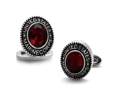 Juego de bisel forma ovalada 3, quilates granate rojo sangre "UNITED STATE MARINE CORPS" gemelos Foto 1 de 3