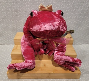 2001 Commonwealth Hot Pink Crown Bow Frog Prince Toad Crushed Velvet Plush 19" - Picture 1 of 14