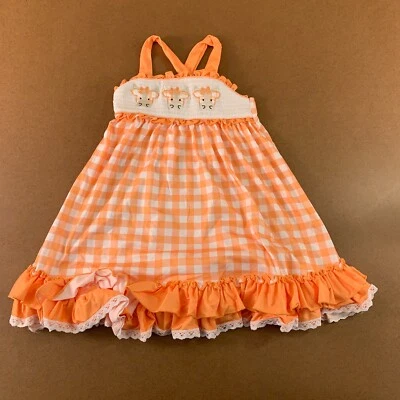 Vestido Marie Nicole Niñas Talla 5 Naranja Guinga Vacas Calado Volantes Nuevo con Etiquetas Foto 1 de 4