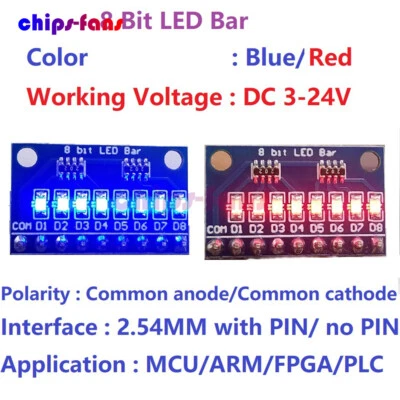 3-24V 8 Bit Blue/Red LED indicator Bar Module Diy Kit for Arduino NANO MCU - Image 1 of 4