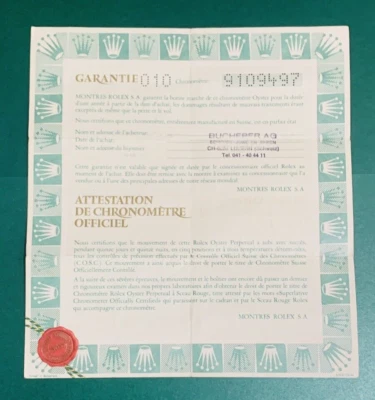Rolex Certificate Garanzia Garanzia Garanzia Originale Vintage Rolex 1980 / 1990 - Immagine 1 di 2