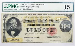 Series 1882 $100 Large Size Gold Certificate Fr#1210 PMG Ch Fine 15 Minor Repair - Picture 1 of 2