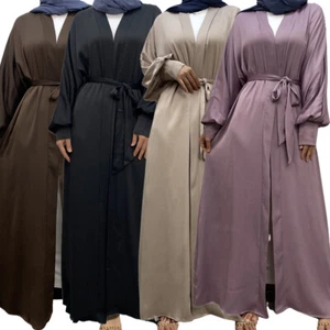 Muslim Women Open Front Cardigan Abaya Maxi Dress Robe Robe Dubai Kaftan Gown - Bild 1 von 41