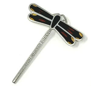 Dragonfly Pin Brown Yellow Inlay on Wings Stamped Alla 1991 Silver Tone 3" Used - Picture 1 of 8
