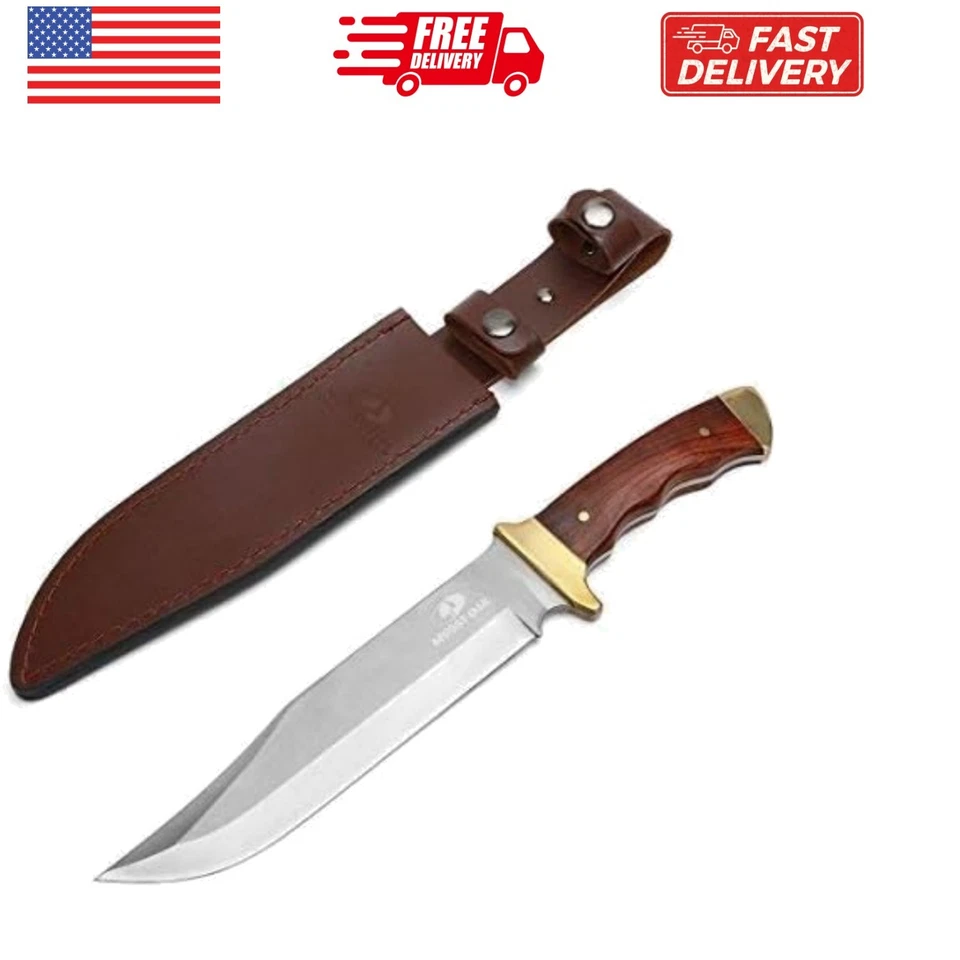 Mossy Oak 14 Inch Bowie Knife Wood Handle With Leather Sheath