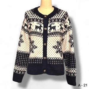Old Navy Fair Isle Ski Strickjacke Pullover Gr. S blau elfenbein Knopfleiste Rundhals - Bild 1 von 8