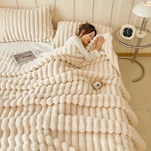 Chunky Mink Ribbed Cord Faux Fur Warm Throws, Blanket for Sofa/Bed -Double/King - Picture 1 of 15