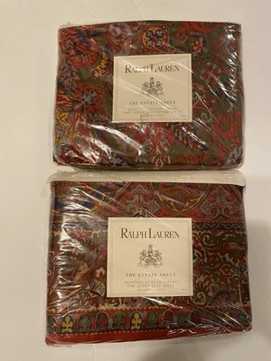 Ralph Lauren Galahad Juego de Sábanas Reina Paisley Rojo 4 piezas Satén Raro De Colección ¡Nuevo! Foto 1 de 4