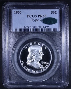 1956 Franklin Half Dollar (Type 2) - 50c PCGS PR68 CAC ✅ - Deep Fields! - Picture 1 of 4