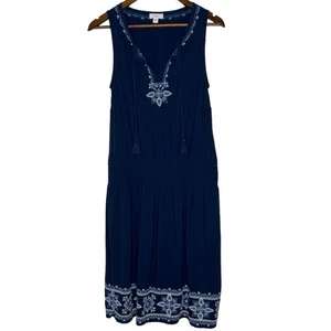 J Jill Damen Midikleid bestickt S marine ärmellos Boho - Bild 1 von 10