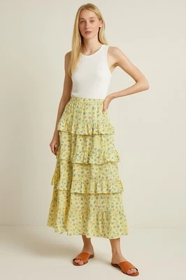 Abercrombie & Fitch Yellow Floral Tiered Ruffle Maxi Skirt - Size S - Image 1 of 4
