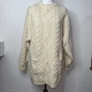 Kilkenny Hand Loomed Ireland Fisherman Beige Wool Knit Sweater Dress - Picture 1 of 8