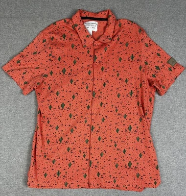 Adidas Adicross Shirt Mens XL Orange Cactus Print Golf Short Sleeve Button Front - Image 1 of 4