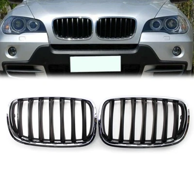 Para BMW X5 X6 E70 E71 2008-2013 Marco Cromo Negro Brillante Listón Parrilla Coche Foto 1 de 4