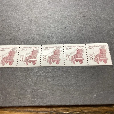 Scott # 2252-Conestoga Wagon, Shiny Gum, MNH-Coil Strip Of 5 Stamps-US - Image 1 of 2