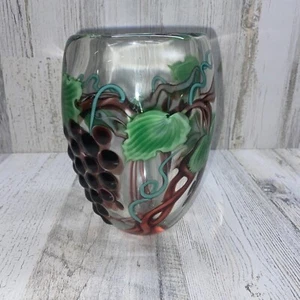 ORIENT & FLUME 6" VINE, LEAF , GRAPE ART GLASS VASE SIGNED ALEXANDER - Picture 1 of 11