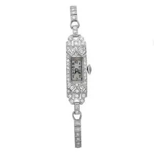 Vintage Platinum Diamond Silver Dial Ladies Hand Wind Watch - Picture 1 of 5