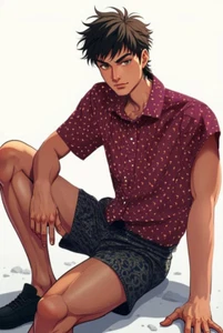 NUOVO Old Navy Buttn Down Camicia Uomo L Burgndy Orang Palm Tree SS Pokt Cotone Elasticizzato - Foto 1 di 8
