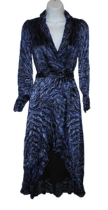 White House Black Market Dress Womens 0P Blue Long Sleeve Silk Blnd Burnout Wrap - Picture 1 of 10