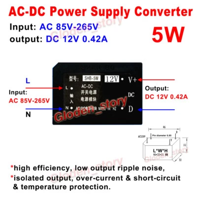 AC-DC Converter AC110V 220V 230V to DC12V 420mA 5W Switching Power Supply Module - Image 1 of 2