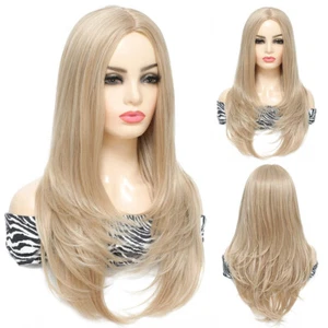 Women Long Synthetic Wavy Hair Wigs Ladies Natural Ash Blonde Cosplay Full Wig - Picture 1 of 6