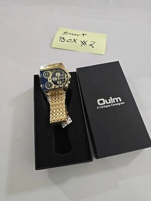 Luxury Golden Watches for Men Oulm Quartz Watch Bracelet Set Big Dial Wristwatch - Image 1 of 4