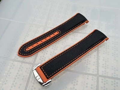 Correa de reloj Omega Seamaster Planet Ocean 22 mm negra/naranja de nailon de goma Foto 1 de 4