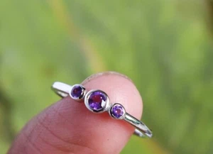 Ametista Viola Rotondo Gemma 925 Argento Sterling Mano Anello Regalo Per Sorella - Foto 1 di 7