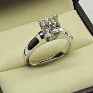 2Ct Princess Cut Lab Created Diamond Solitaire Engagement Ring 14K White Gold FN - Picture 1 of 6