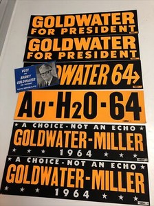 6 1964 Goldwater  Bumper Stickers incl Au-H2O-64 & card